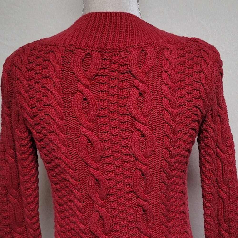 Moda International Vintage 90s Solid Dark Red Ribbed Cable Knit V-neck Sweater S - Picture 8 of 10